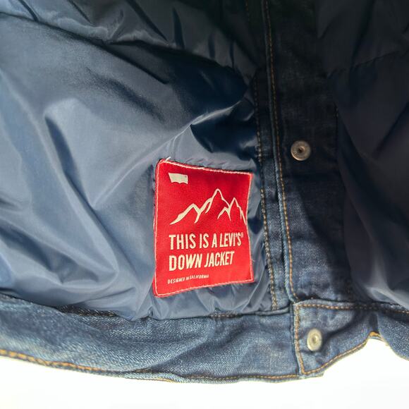 Men's Blue Denim Levi's Goose Down Feathers Jean Jacket XXL Style No. 21493 - Picture 7 of 8